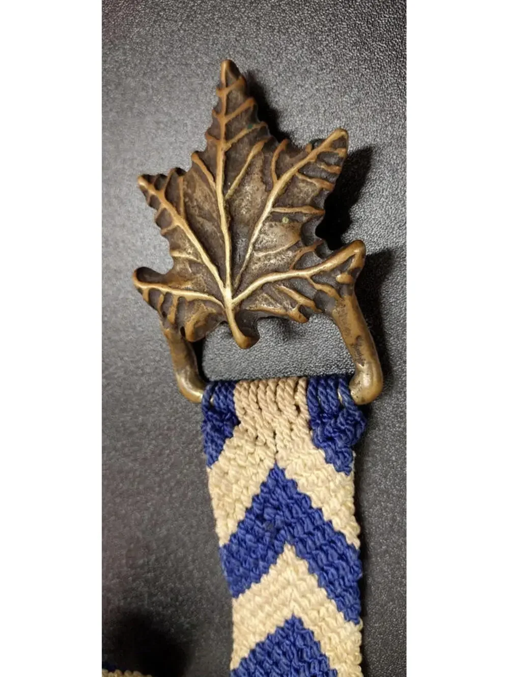 20s 1930s Belt SOLID BRASS Fall Leaf HANDMADE ART DECO Blue ZIG ZAG FLAPPER ERA